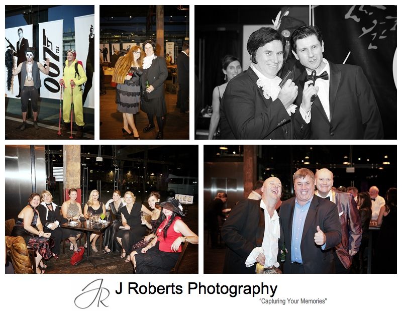 Guests dressed in james bond theme outfits for party - sydney party photography